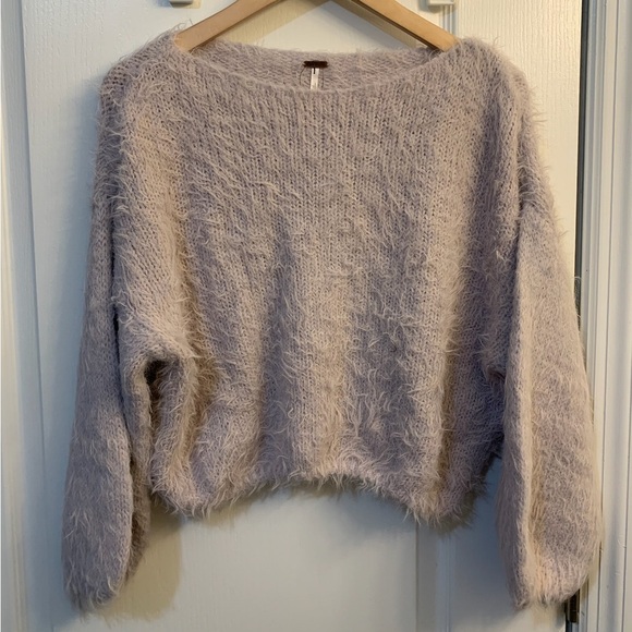 Free People Fuzzy Pop Star Cropped Eyelash Knit Lilac Light Purple Sweater - Picture 2 of 3